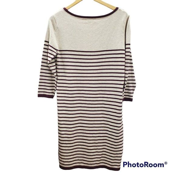 Banana Republic Women's Tunic Sweater  Gray Black Stripe 3/4 Sleeve Scoop Neck M - Picture 2 of 12